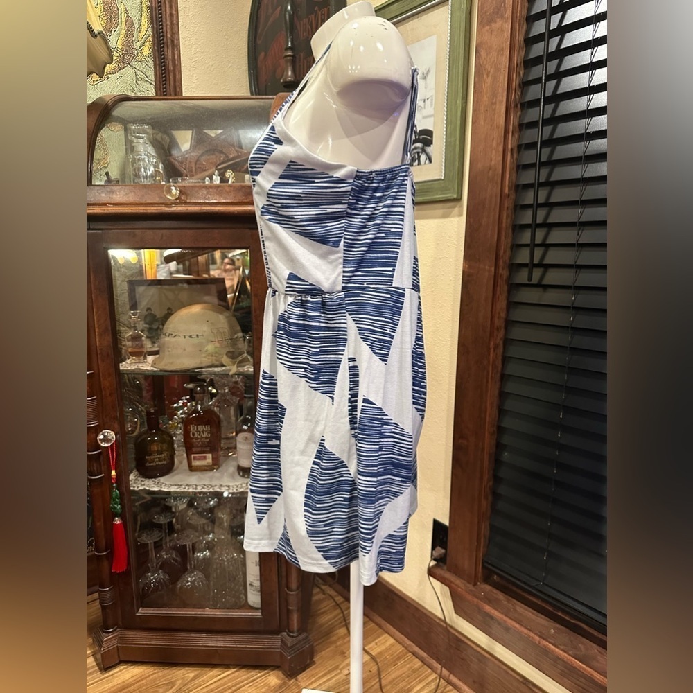 Angashion Blue White Geometric V Neck Romper XL - Picture 4 of 7